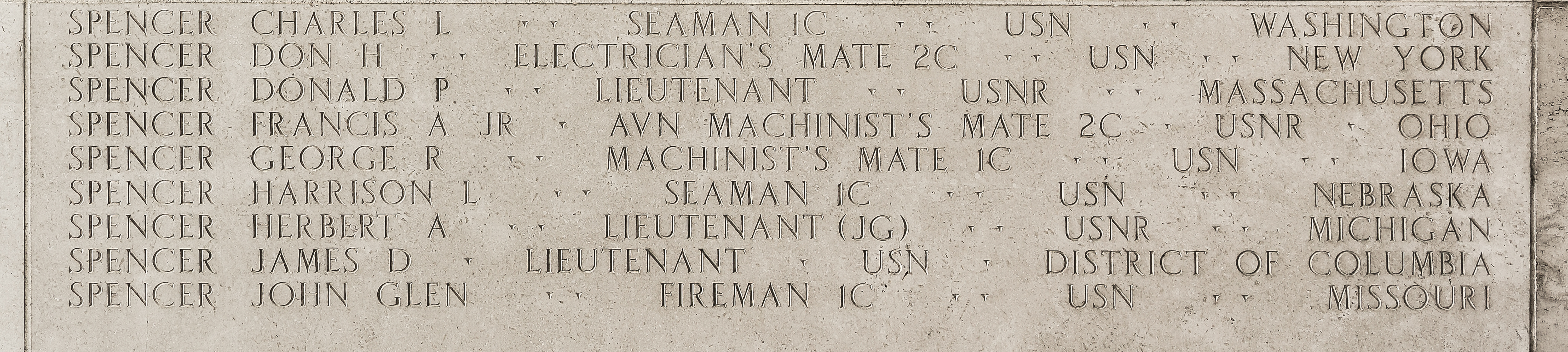 John Glen Spencer, Fireman First Class